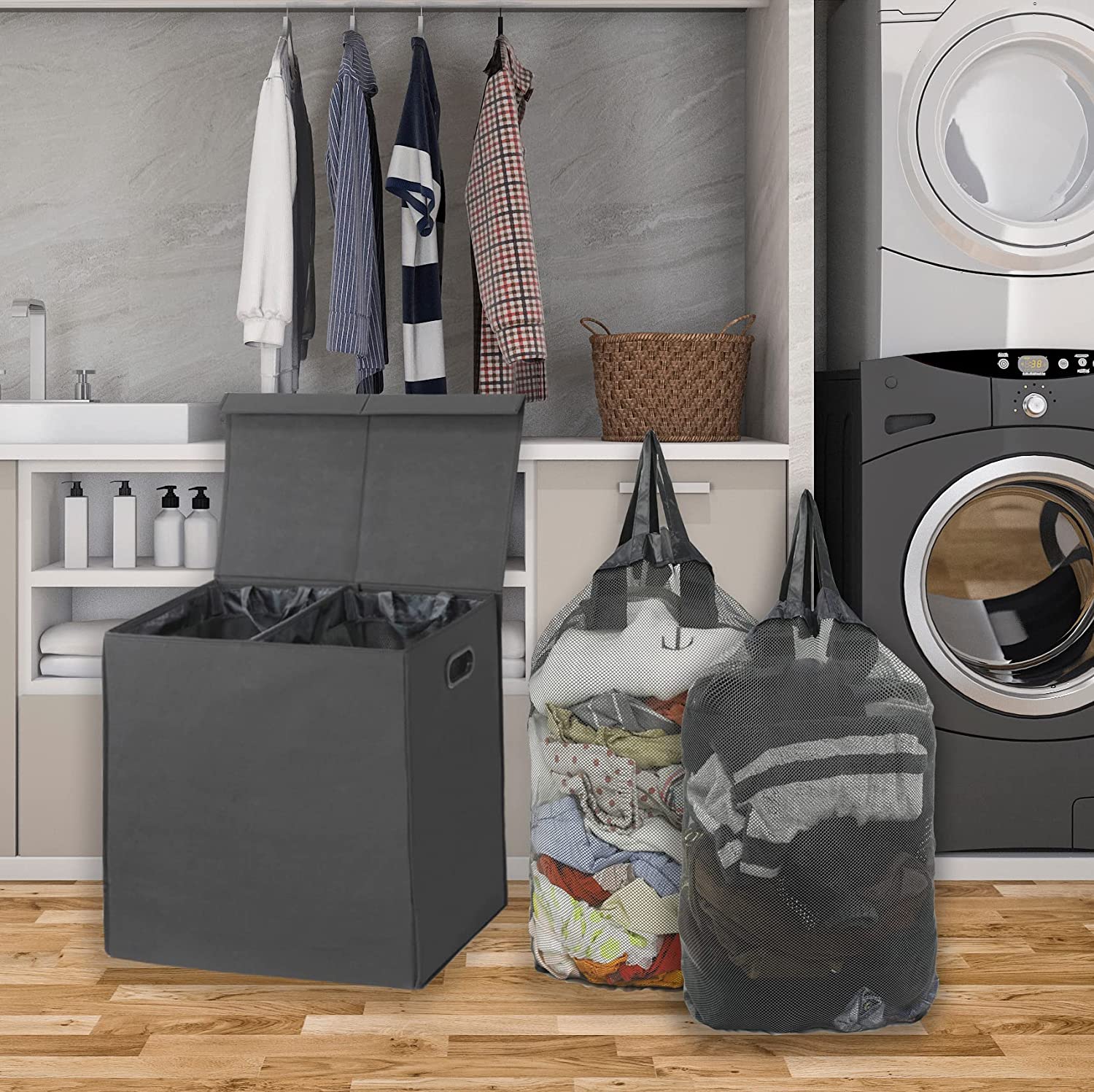 Double Laundry Hamper with Lid - Image 2