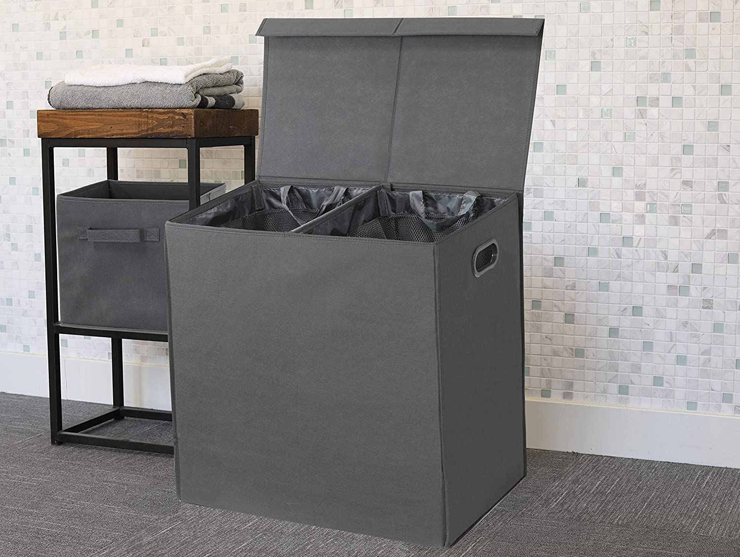 Double Laundry Hamper with Lid - Image 3