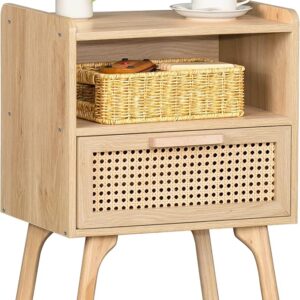 Boho Side Table with Drawer Open Shelf