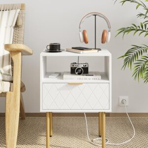 Modern Night Stand with Drawers, with Charging Station