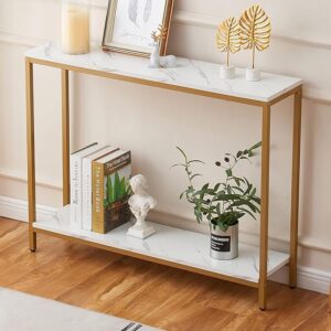 Console Table for Entryway (Double Layer, White Marble)