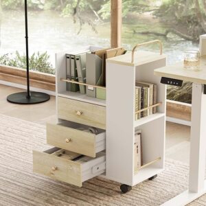 3 Drawers, 20" Wood Lateral Filing Cabinet with Lockable Wheels