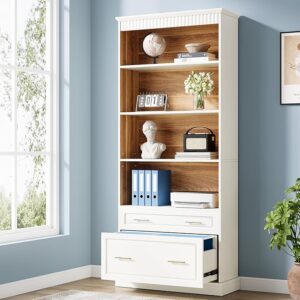 Modern White Filing Cabinet with 5-Tier Bookshelf