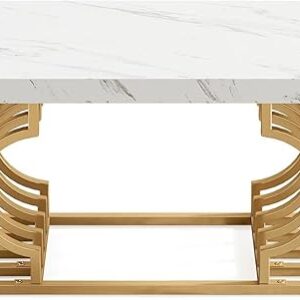 Sophisticated Faux Marble Coffee Table with Geometric Gold Base
