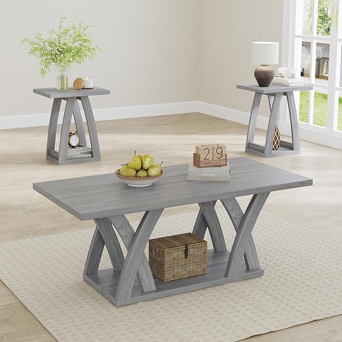 3 Pieces Living Room Sets Contemporary Coffee and End Tables