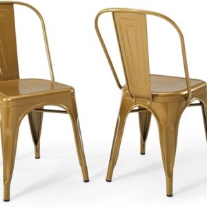 Industrial Modern Steel Metal Bistro Dining Chairs in Gold - Set of 2
