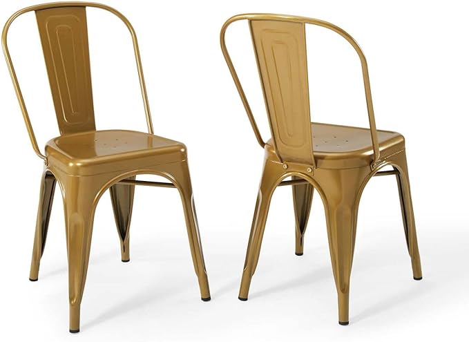 Industrial Modern Steel Metal Bistro Dining Chairs in Gold - Set of 2
