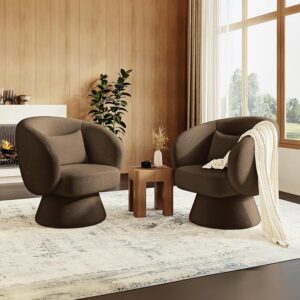 Modern Upholstered Barrel Chair with 360° Swivel