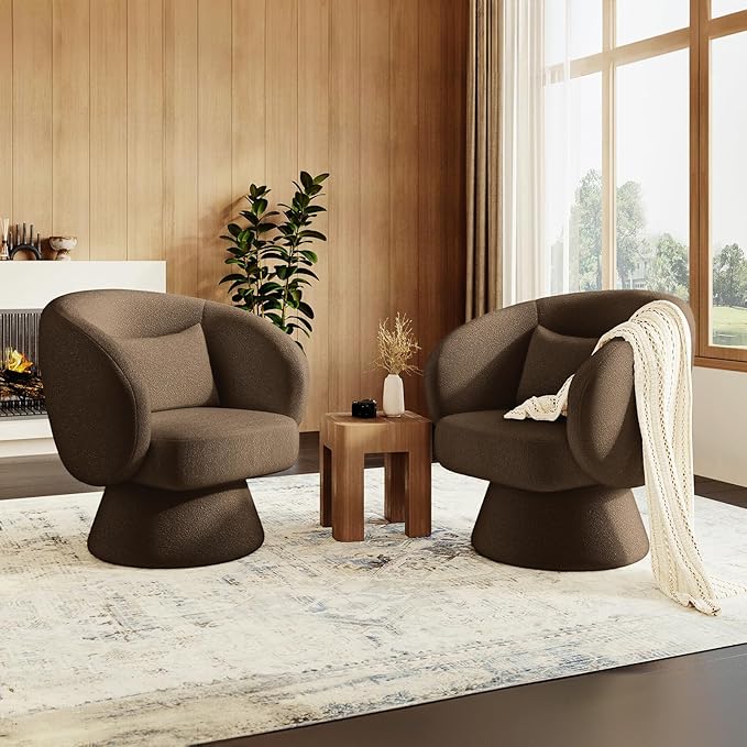 Modern Upholstered Barrel Chair with 360° Swivel