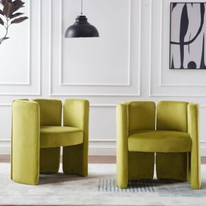 Modern Velvet Accent Chairs Set of 2 Comfy Upholstered Barrel Side Chair