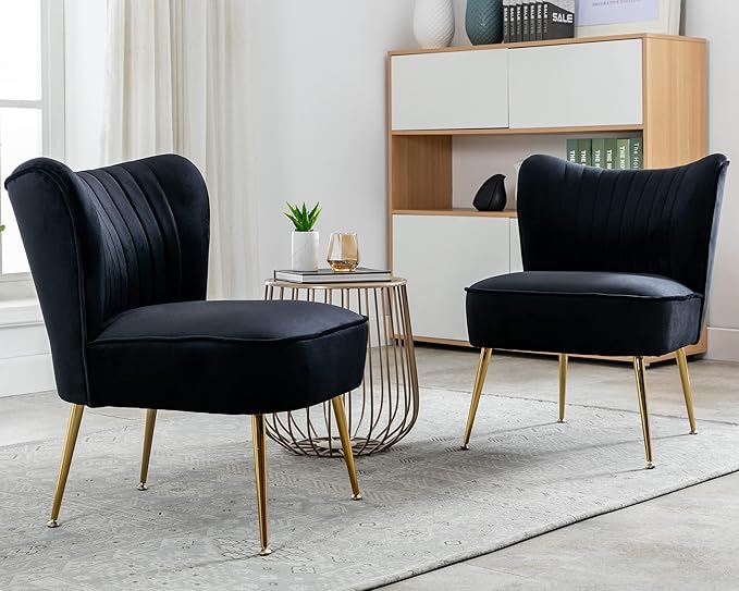 Velvet Accent Chair Set of 2 Comfy Living Room