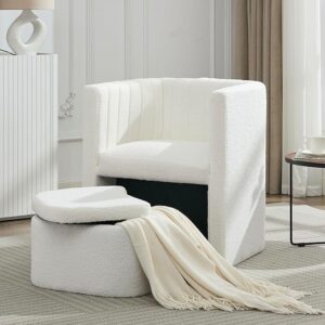 Barrel Accent Chair with Storage Ottoman