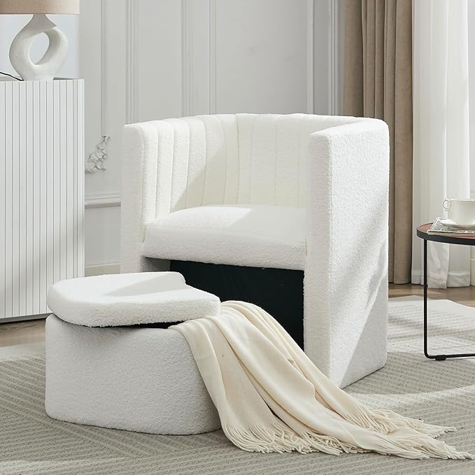 Barrel Accent Chair with Storage Ottoman
