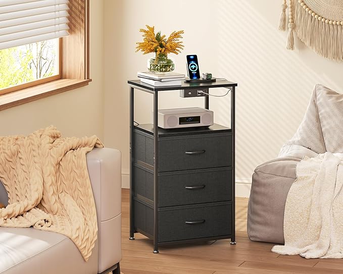 Night Stand Set 2, Bedside Tables with Charging Station - Image 5