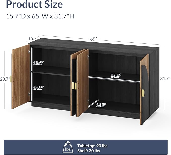 65 Inch Symmetrical Arc Accent Sideboard Large Console Table - Image 5