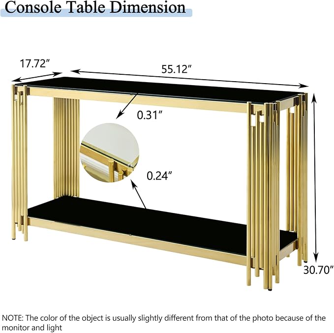 55" Black Console Table for Entryway, 2-Tier Gold Entryway Table with Storage Shelf - Image 5