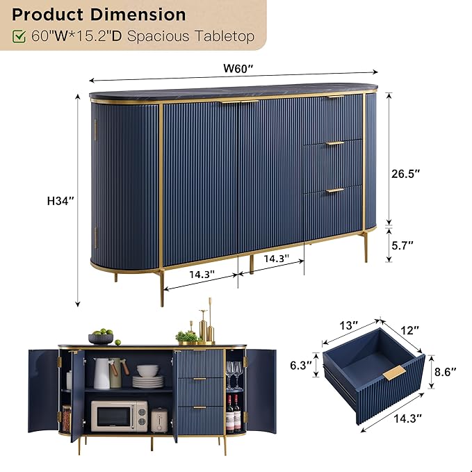Modern 60" Buffet Table Coffee Bar Wine Bar Storage Console Cabinet - Image 5