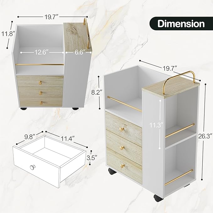 3 Drawers, 20" Wood Lateral Filing Cabinet with Lockable Wheels - Image 5