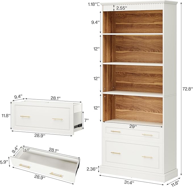 Modern White Filing Cabinet with 5-Tier Bookshelf - Image 5