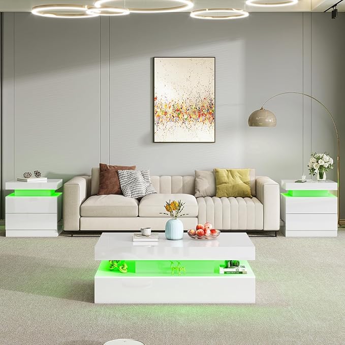 Modern LED Coffee Table Sets of 3, 2-Tier Center - Image 5