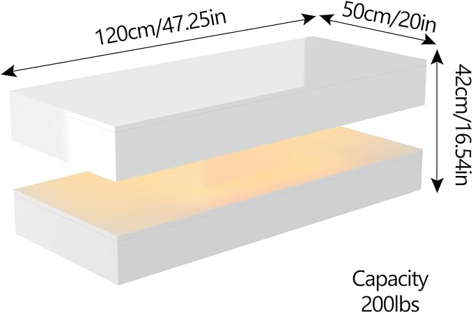 47.3IN High Glossy LED Coffee Table - Image 5