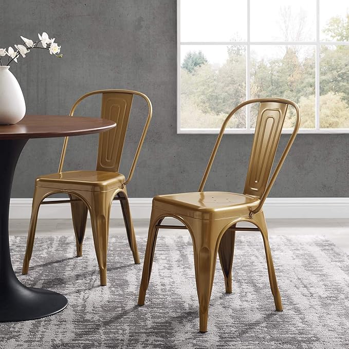 Industrial Modern Steel Metal Bistro Dining Chairs in Gold - Set of 2 - Image 5