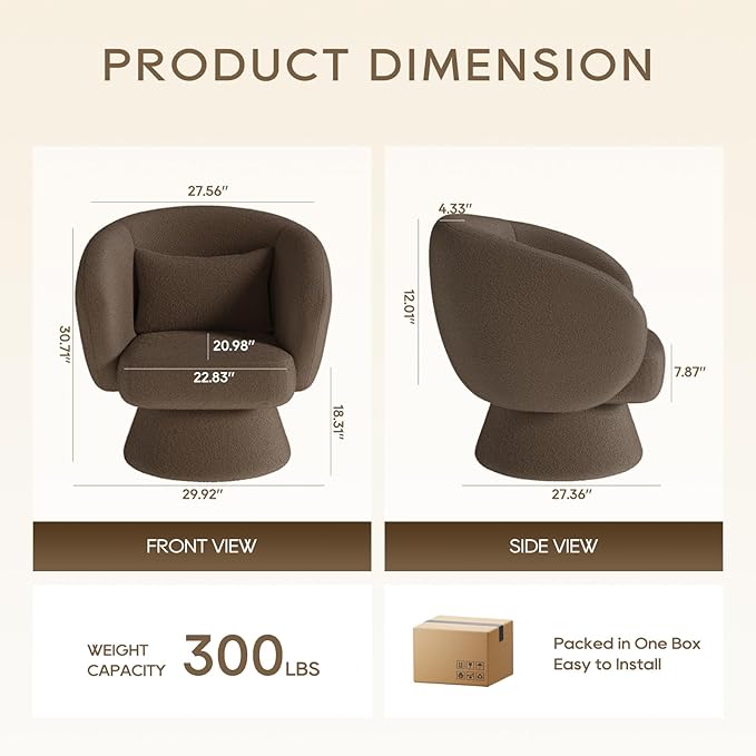 Modern Upholstered Barrel Chair with 360° Swivel - Image 5