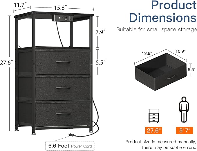 Night Stand Set 2, Bedside Tables with Charging Station - Image 4