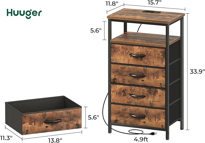Night Stand with Charging Station, 4 Drawer Dresser for Bedroom - Image 4