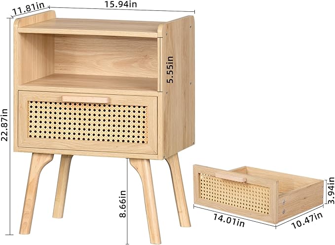 Boho Side Table with Drawer Open Shelf - Image 4