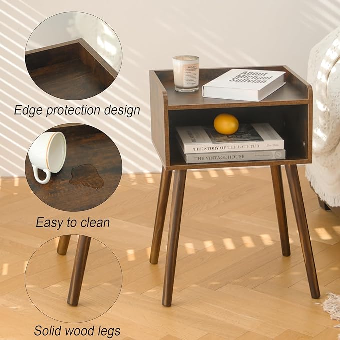 Mid Century Modern Side Table Bedroom with Storage - Image 4