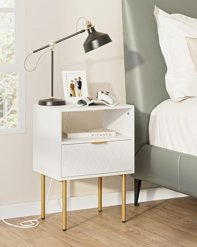 Modern Night Stand with Drawers, with Charging Station - Image 4