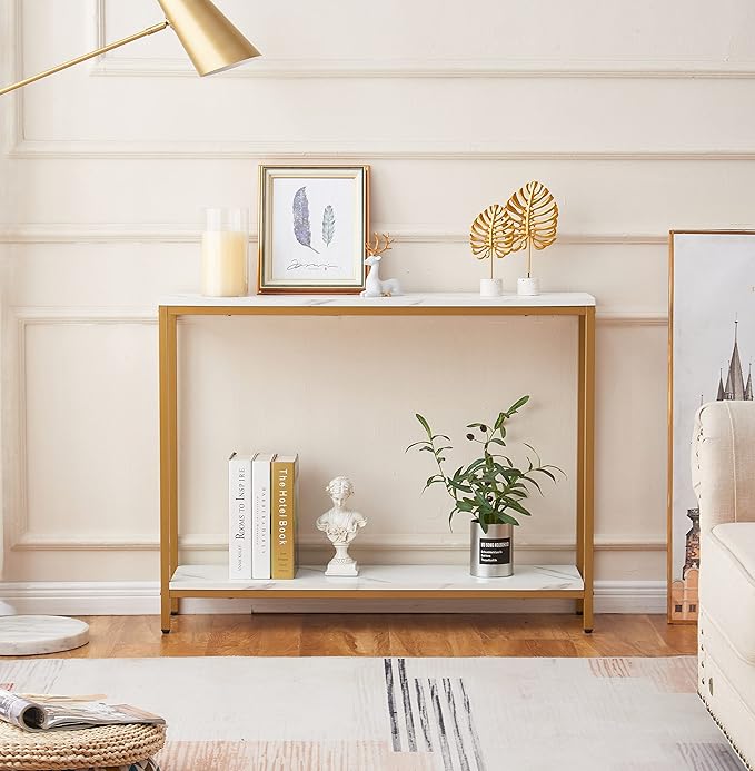 Console Table for Entryway (Double Layer, White Marble) - Image 4