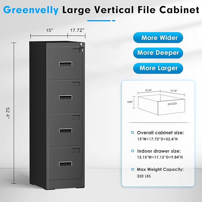 4 Drawer File Cabinet with Lock - Image 4
