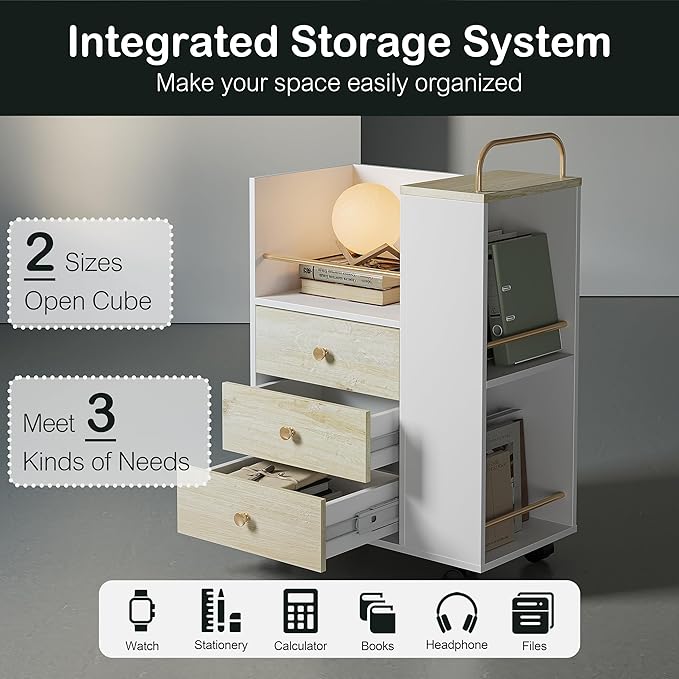 3 Drawers, 20" Wood Lateral Filing Cabinet with Lockable Wheels - Image 4