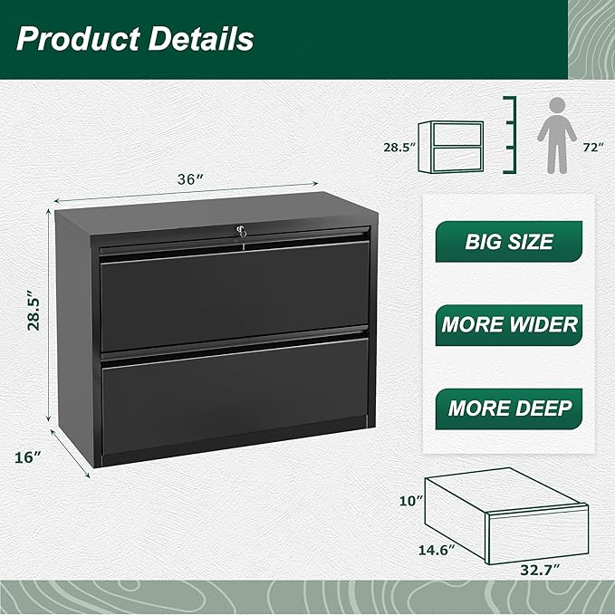 Superday Metal Lateral File Cabinet with Lock, 2 Drawer - Image 4