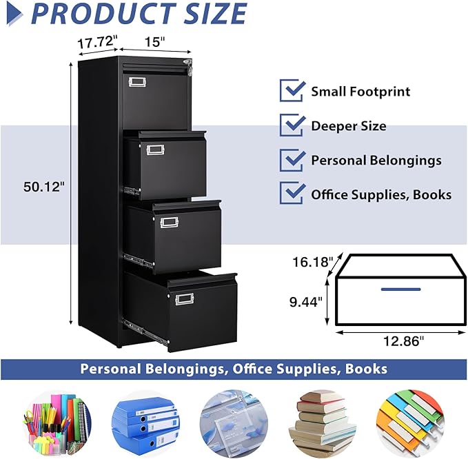 4 Drawer File Cabinet, Filing Cabinets for Home Office - Image 4