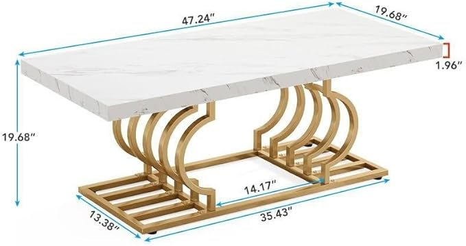 Sophisticated Faux Marble Coffee Table with Geometric Gold Base - Image 4