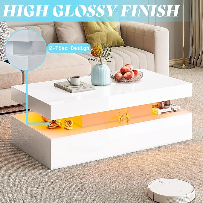 Modern LED Coffee Table Sets of 3, 2-Tier Center - Image 4