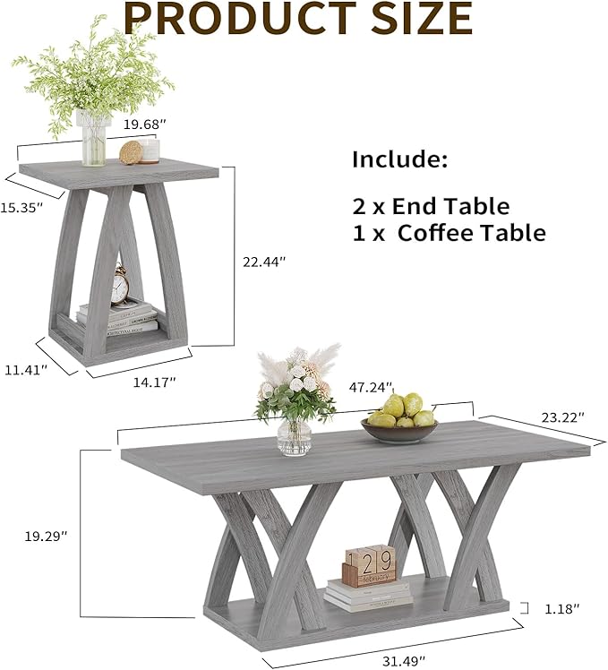 3 Pieces Living Room Sets Contemporary Coffee and End Tables - Image 4