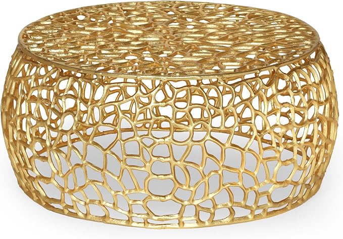Modern Solid Aluminum Round Coffee Table with Intricate Design - Image 4