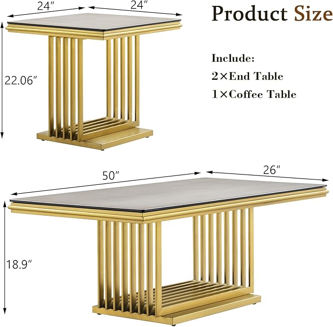 Gold and Beige Coffee Table Set of 3 - Image 4