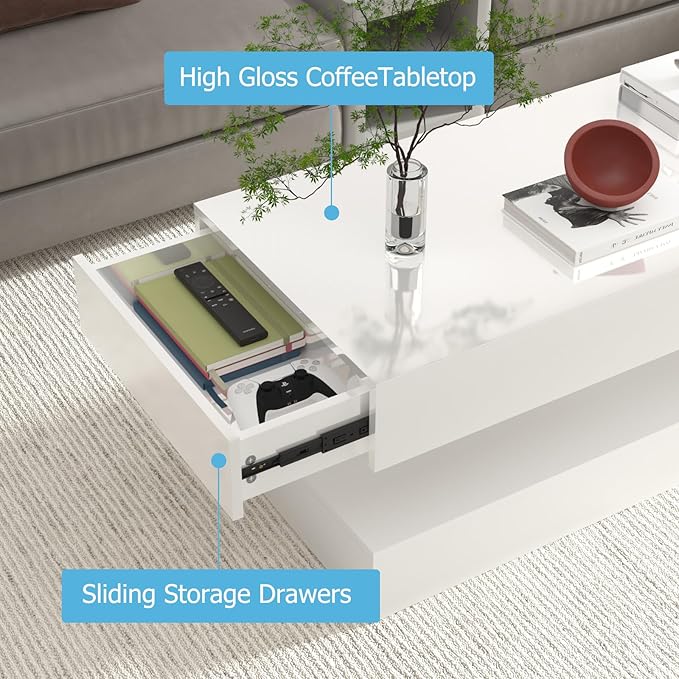 47.3IN High Glossy LED Coffee Table - Image 4
