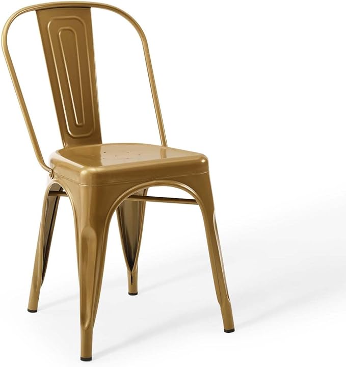 Industrial Modern Steel Metal Bistro Dining Chairs in Gold - Set of 2 - Image 4