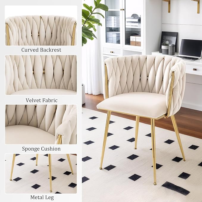 Set of 2, Accent Chairs with Gold Metal Legs - Image 4
