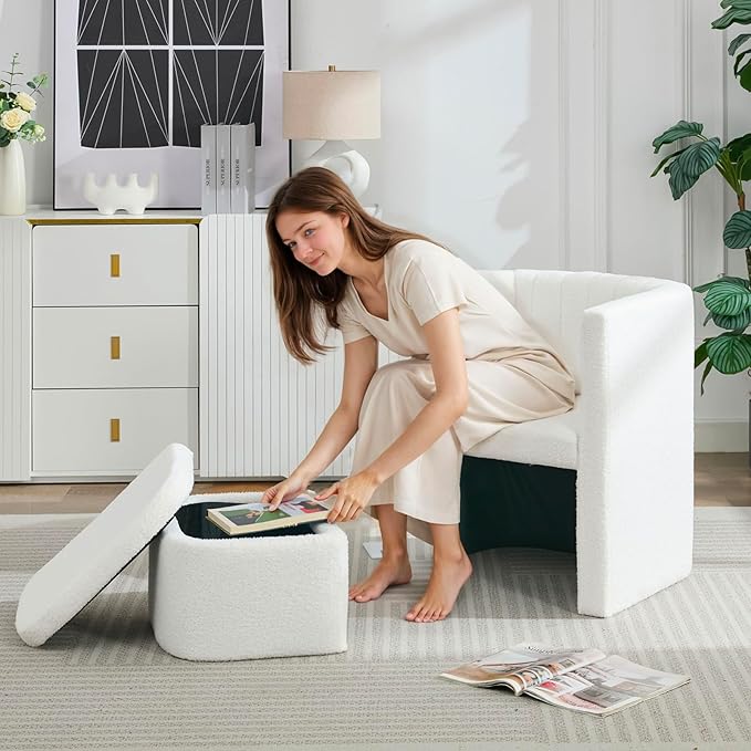 Barrel Accent Chair with Storage Ottoman - Image 4