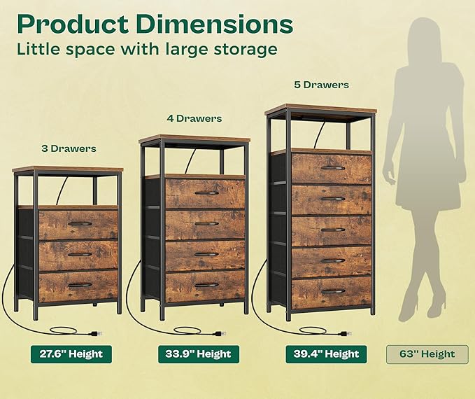 Night Stand with Charging Station, 4 Drawer Dresser for Bedroom - Image 3