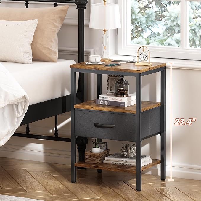 Night Stand for Bedroom, 3-Tier Storage End Table - Image 3