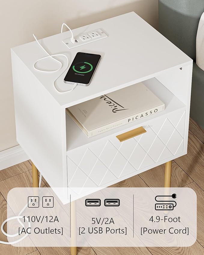 Modern Night Stand with Drawers, with Charging Station - Image 3