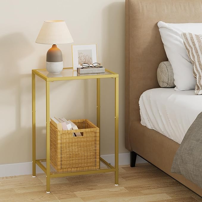 Side Tables Set of 2, End Tables with Tempered Glass - Image 3